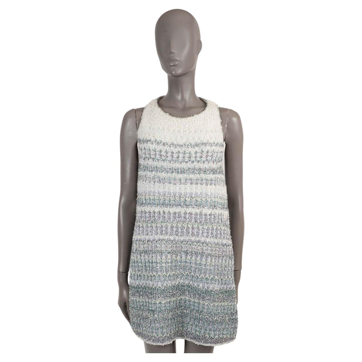CHANEL blue & cream cashmere 2018 18S WATERFALL MINI KNIT Dress 38 S For Sale