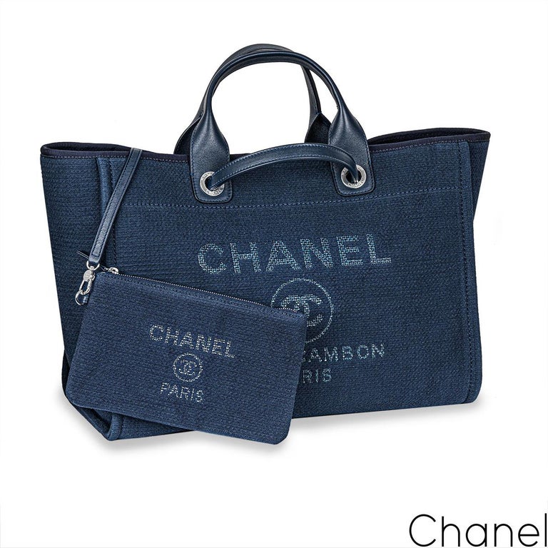 Chanel Blue Deauville Grand Shopping Tote Bag For Sale at 1stDibs