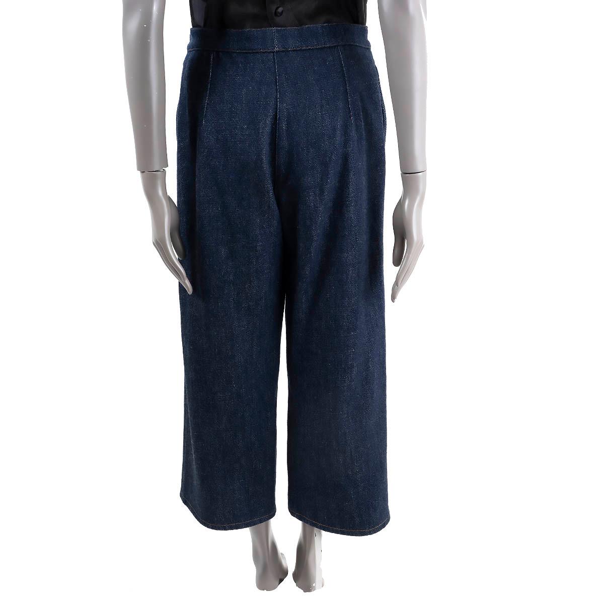 Women's CHANEL blue denim 2017 17B GABRIELLE COCO WIDE Jeans Pants 40 M For Sale