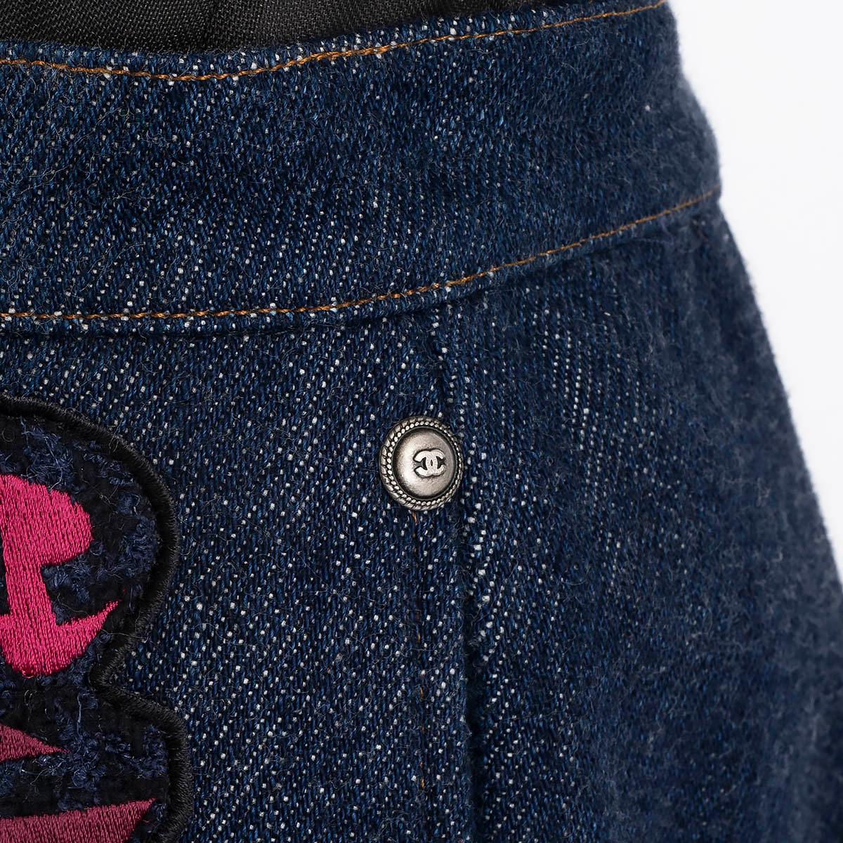 CHANEL blue denim 2017 17B GABRIELLE COCO WIDE Jeans Pants 40 M For Sale 2