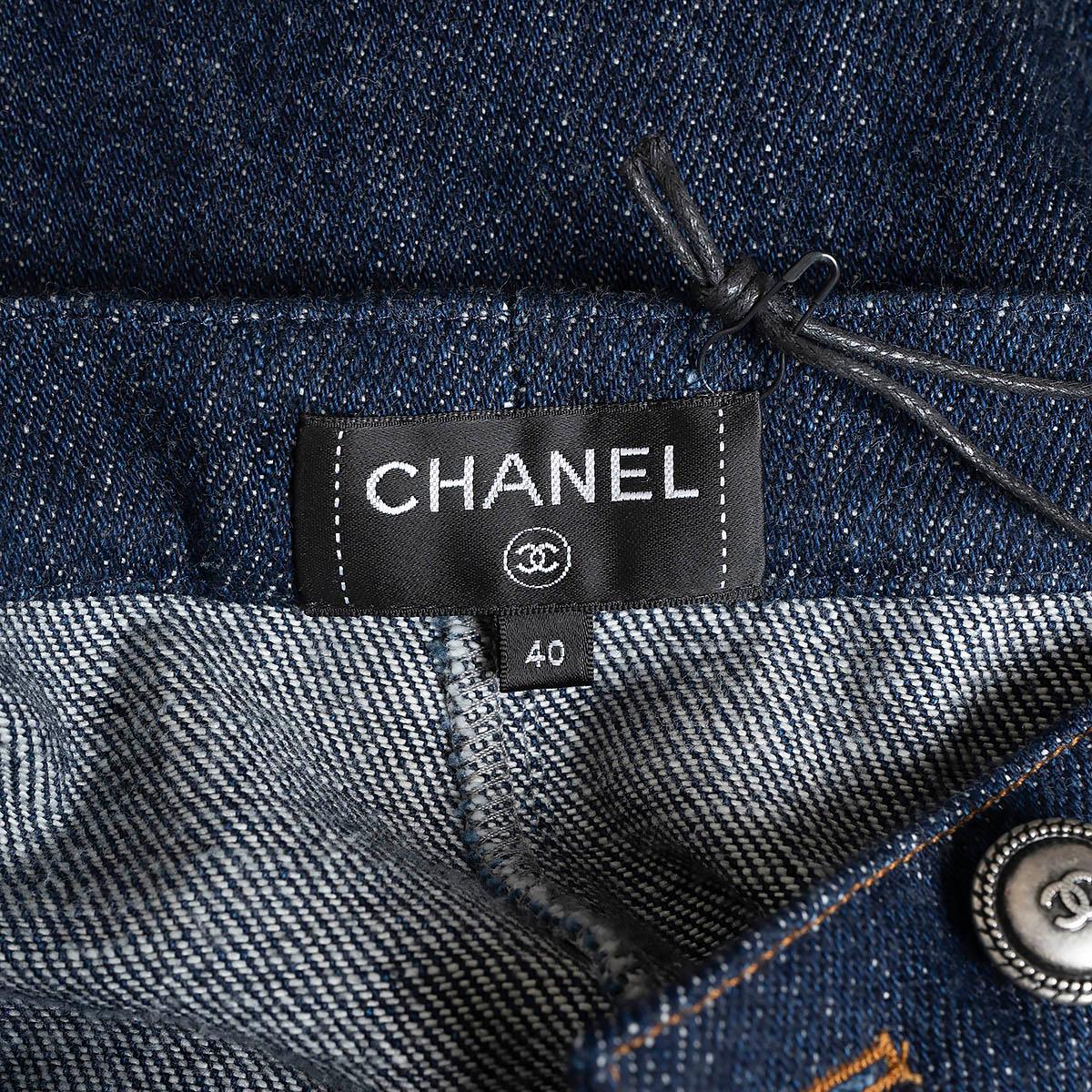 CHANEL blue denim 2017 17B GABRIELLE COCO WIDE Jeans Pants 40 M For Sale 4