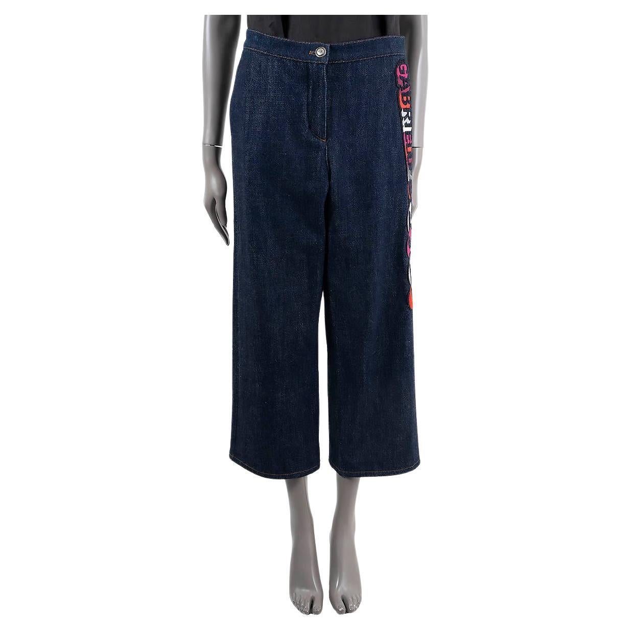 CHANEL blue denim 2017 17B GABRIELLE COCO WIDE Jeans Pants 40 M For Sale