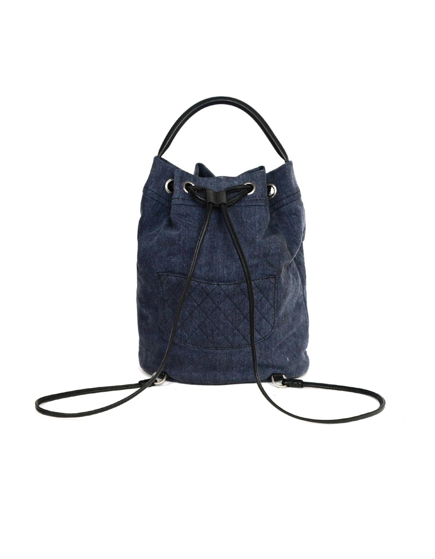 Chanel Blue Denim 2017 Drawstring Convertible Backpack Bucket Bag For Sale At 1stdibs