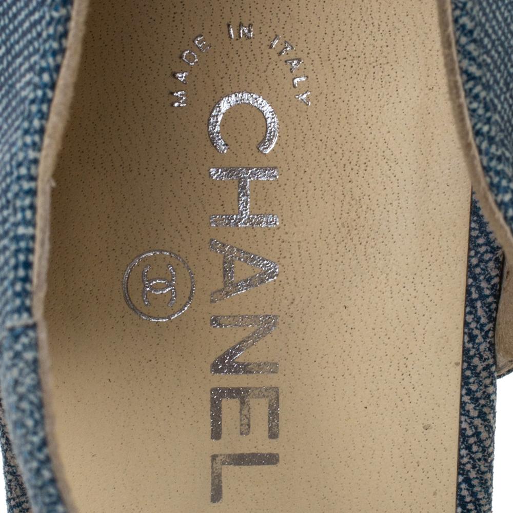 Chanel Blue Denim And Canvas Cap Toe Ankle Strap Pumps Size 38 1