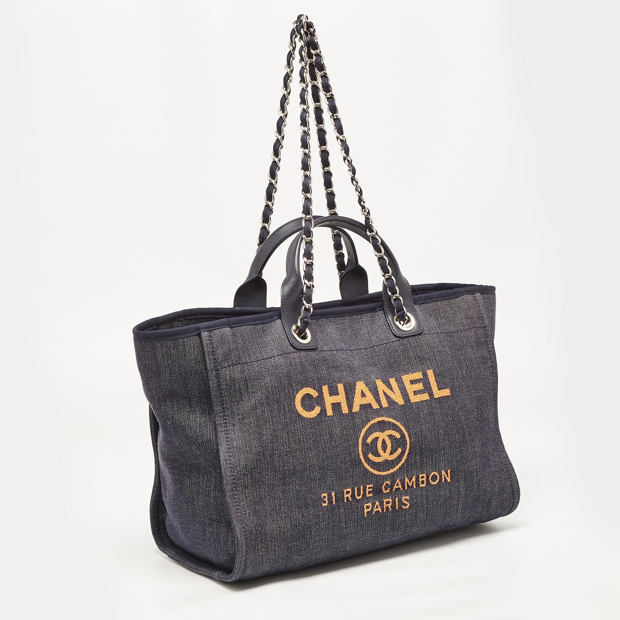 Swap that regular everyday bag with this charming Chanel Deauville shopper tote. Sewn and assembled with care and love, the bag promises to boost your style and hold your daily essentials with great ease.

