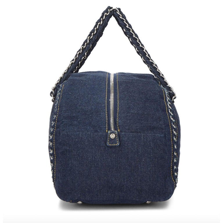 Black Chanel Blue Denim Bowling Bag Luxury Ligne Medium Satchel For Sale
