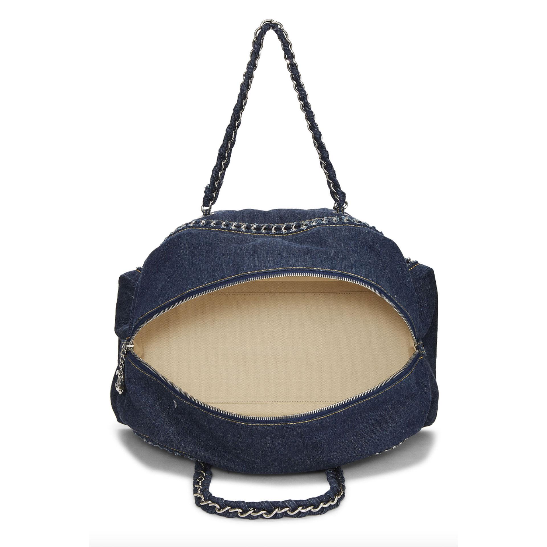 Chanel Blue Denim Bowling Bag Luxury Ligne Medium Satchel in vendita 1