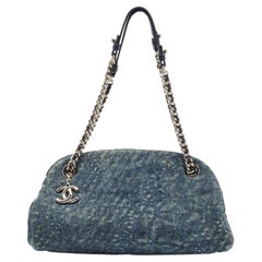 Chanel Blue Denim Camellia Medium Just Mademoiselle Bowler Bag