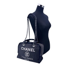 Chanel Blue Denim Canvas Deauville Bowling Bag with Straps