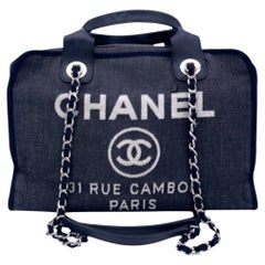 Chanel Blue Denim Canvas Deauville Bowling Bag with Straps