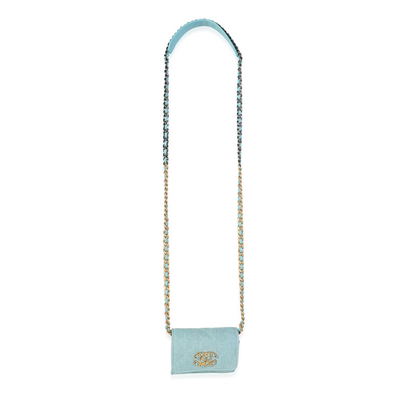 Chanel Blue Denim Chanel 19 Coin Pouch On Chain For Sale at