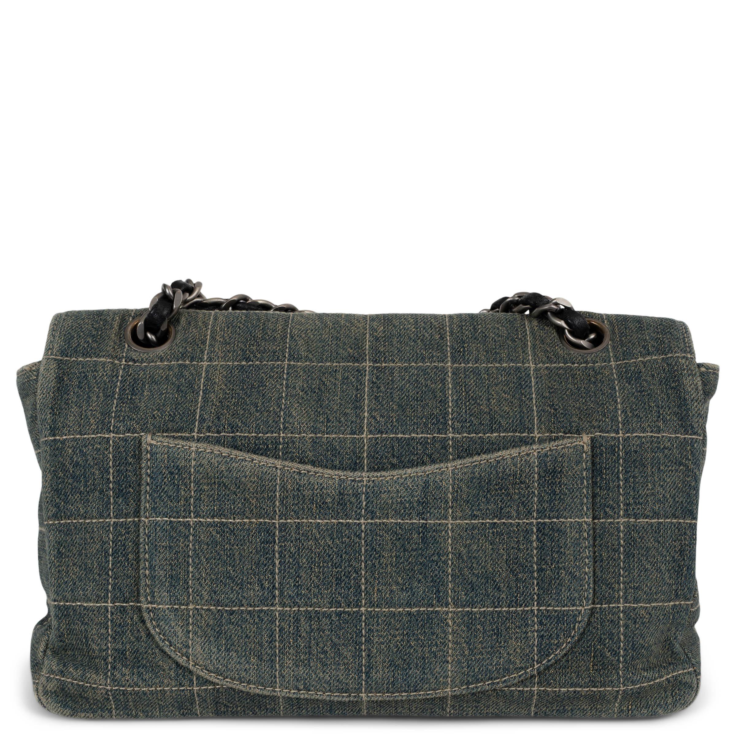 Black CHANEL blue DENIM CHOCOLATE BAR MEDIUM FLAP Bag For Sale