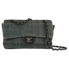 Chanel blu DENIM CIOCCOLATO BAR MEDIO Borsa FLAP