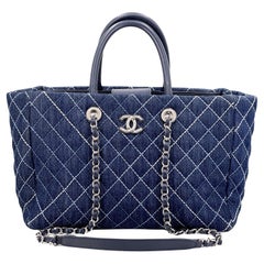 Chanel Blue Denim Contrast Stitch Convertible Shopper Tote Bag SHW 68009