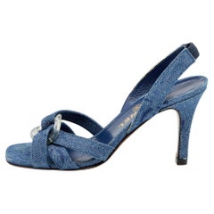 Chanel Blue Denim Criss Cross Slingback Sandals Size 37