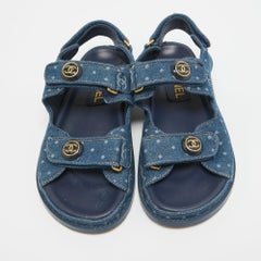 Chanel Blue Denim Dad Interlocking Slingback Sandals Size 36