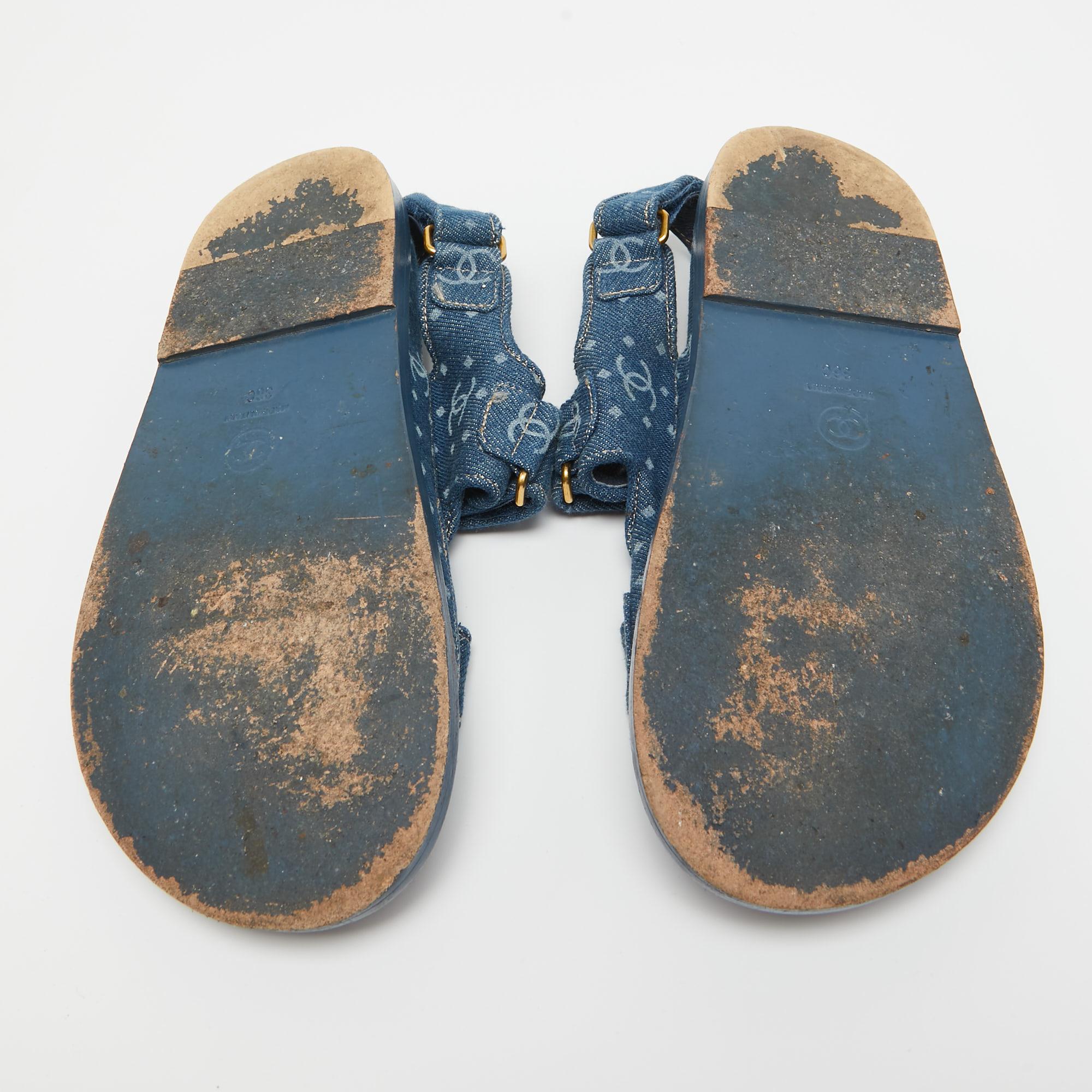 Women's Chanel Blue Denim Dad Interlocking Slingback Sandals Size 36