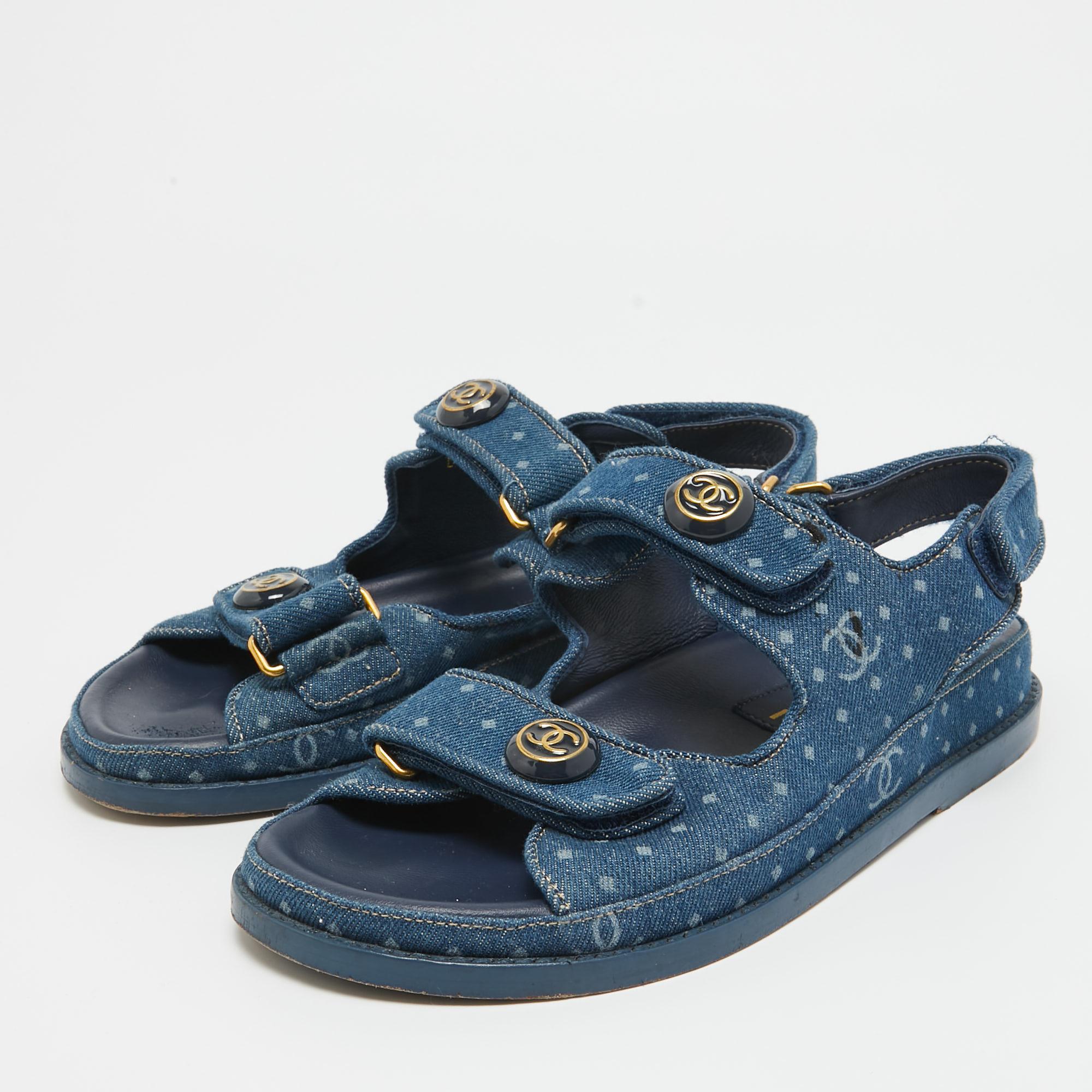 Chanel Blue Denim Dad Interlocking Slingback Sandals Size 36 1