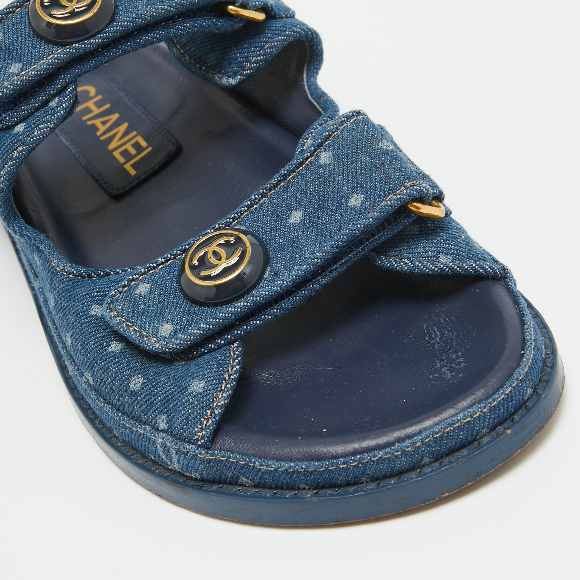 Chanel Blue Denim Dad Interlocking Slingback Sandals Size 36 3
