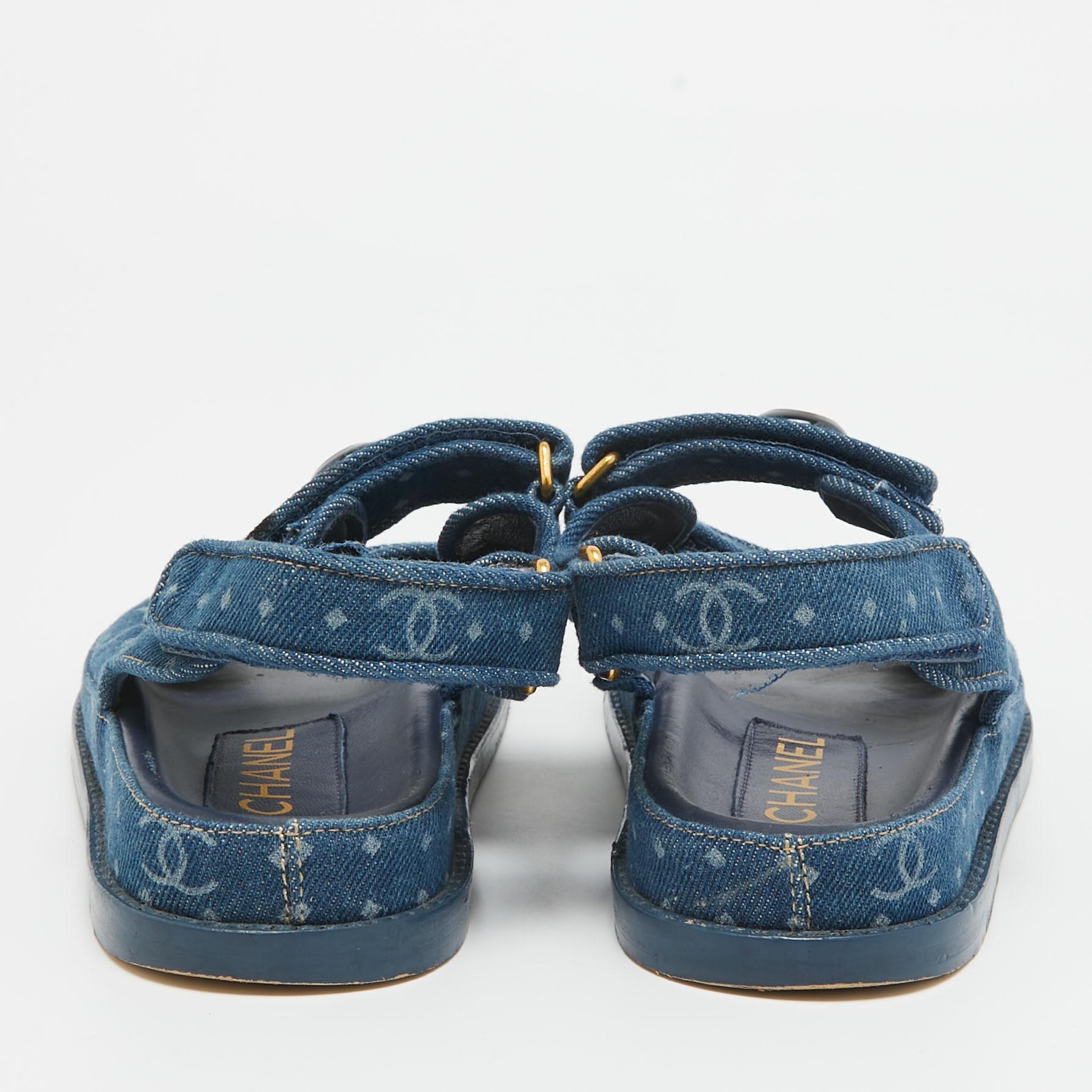Chanel Blue Denim Dad Interlocking Slingback Sandals Size 36 4