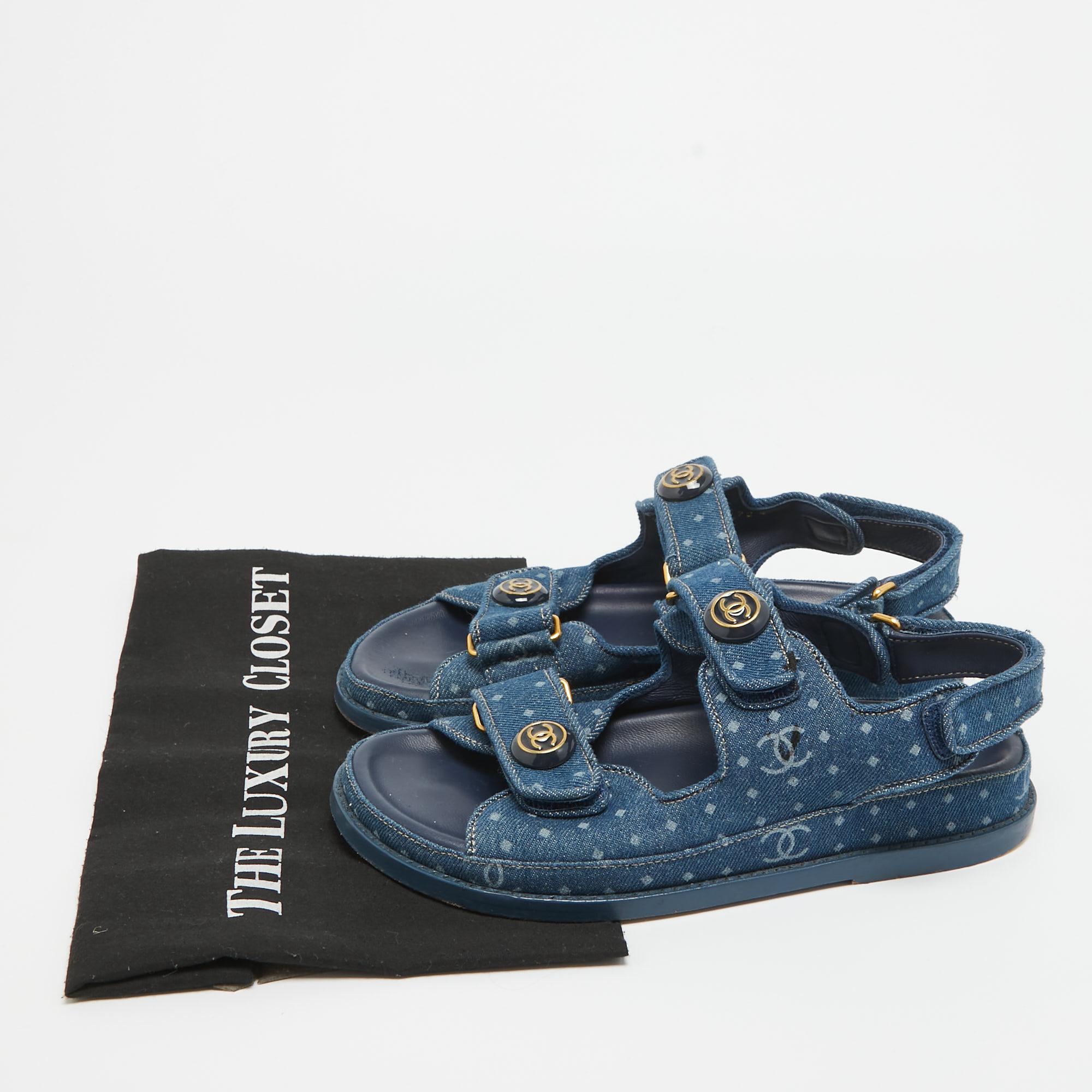 Chanel Blue Denim Dad Interlocking Slingback Sandals Size 36 5