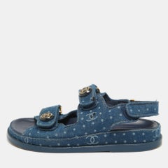 Chanel Blue Denim Dad Interlocking Slingback Sandals Size 36