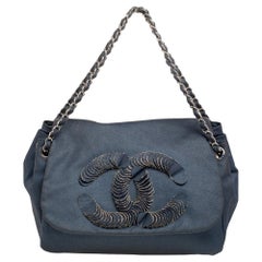 Chanel Blue Denim Disc Accordion Flap Bag