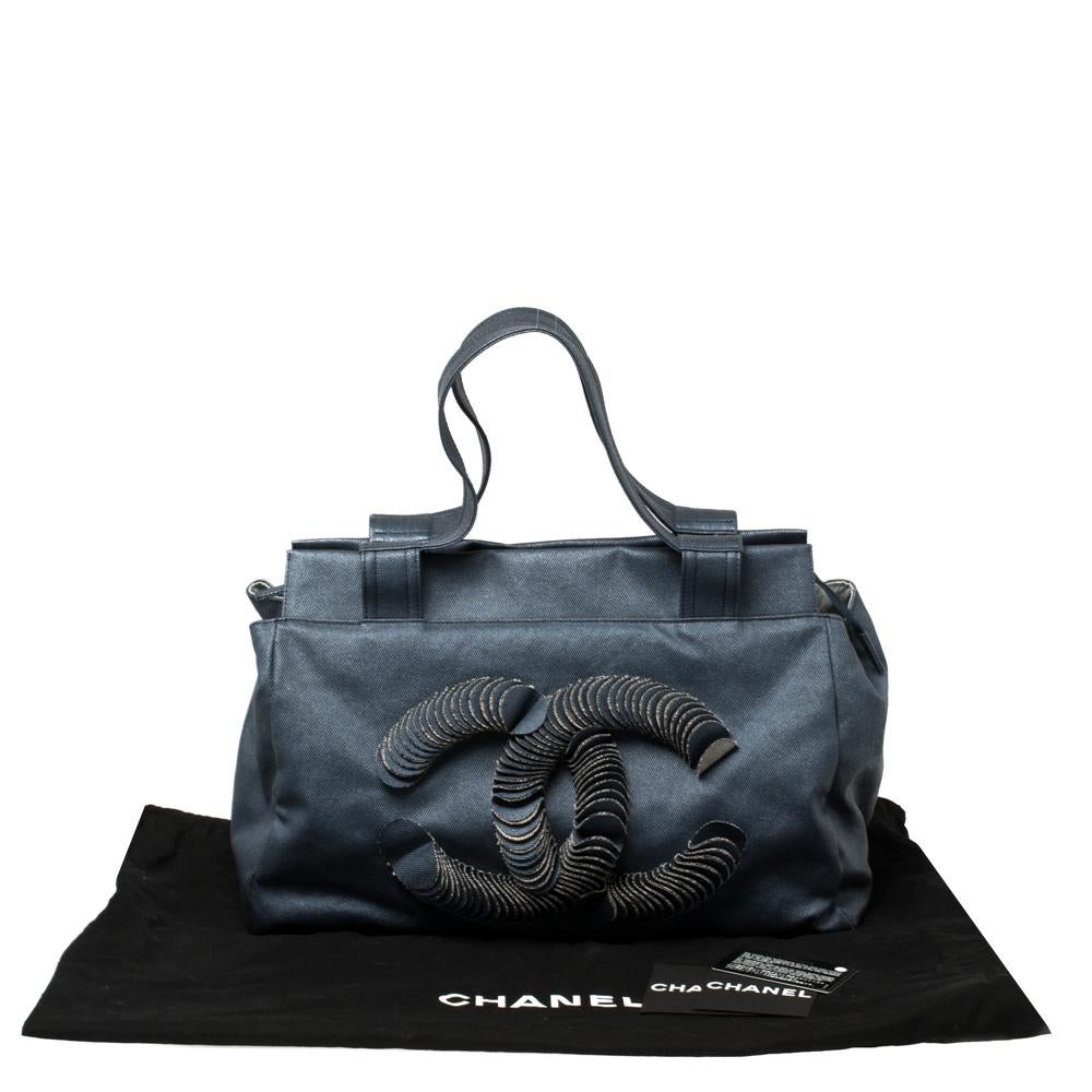 Black Chanel Blue Denim Disc Tote