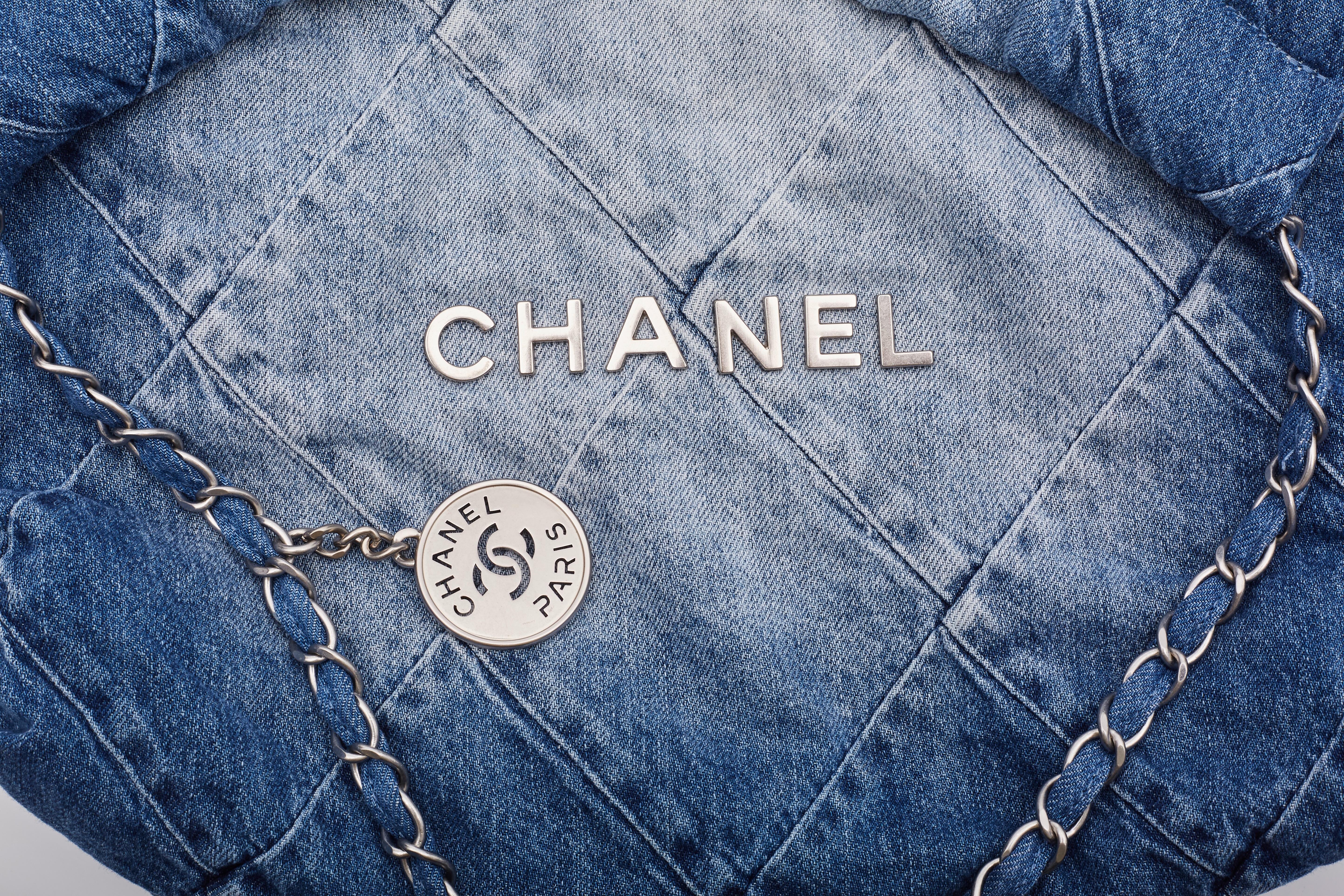 Chanel Blue Denim Drawstring Chanel 22 Bag Medium 7