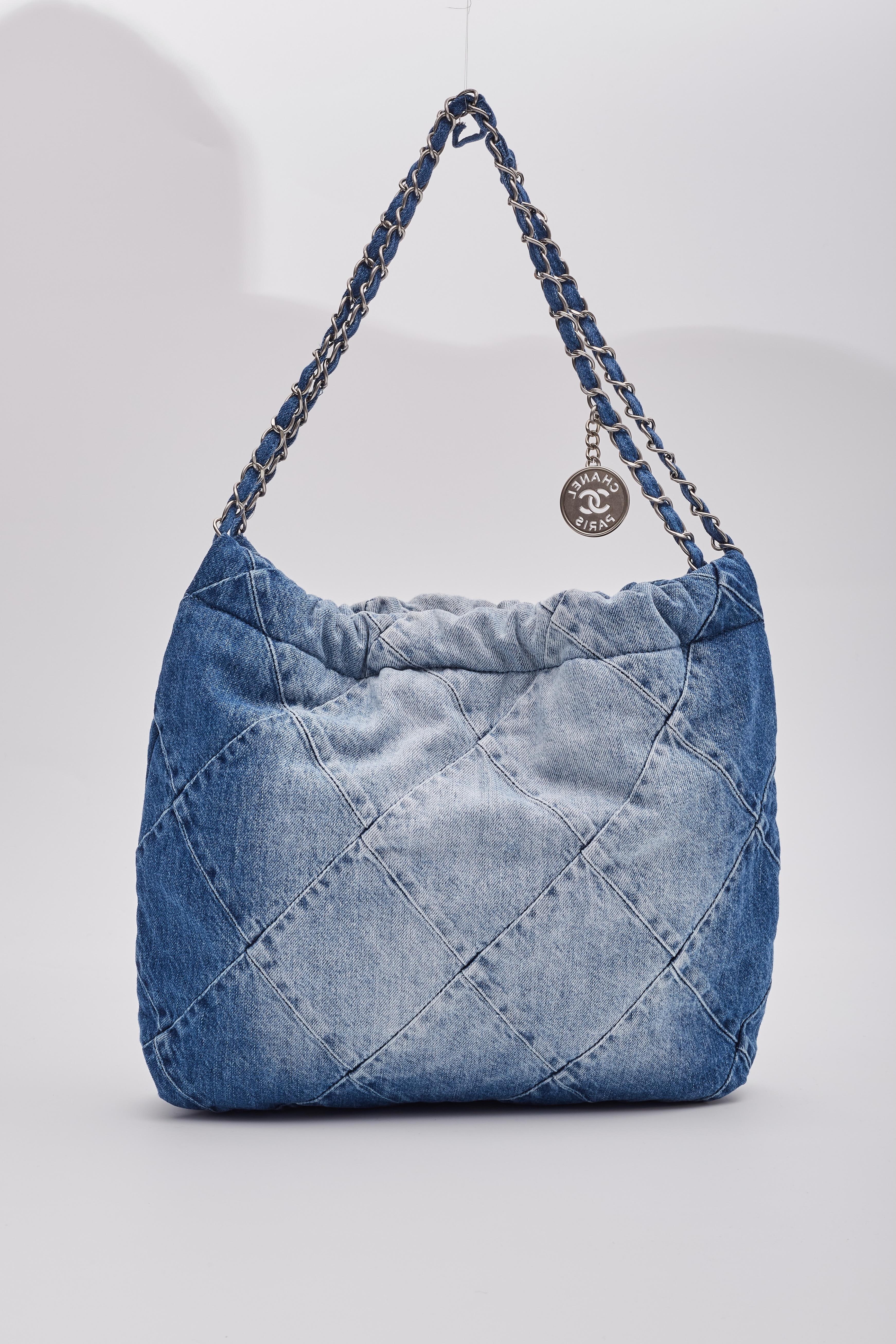 Chanel Blue Denim Drawstring Chanel 22 Bag Medium 8