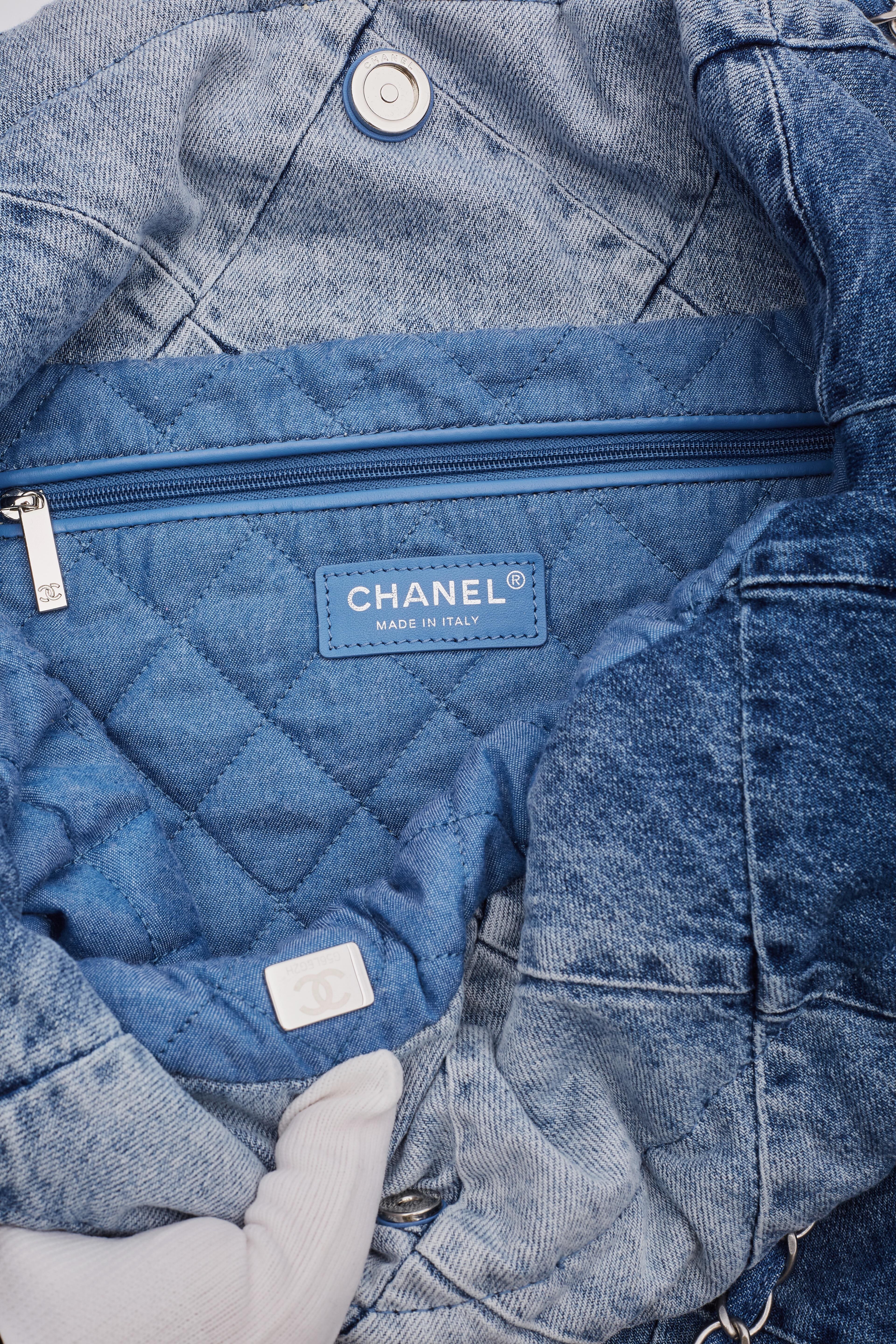 Chanel Blue Denim Drawstring Chanel 22 Bag Medium 4