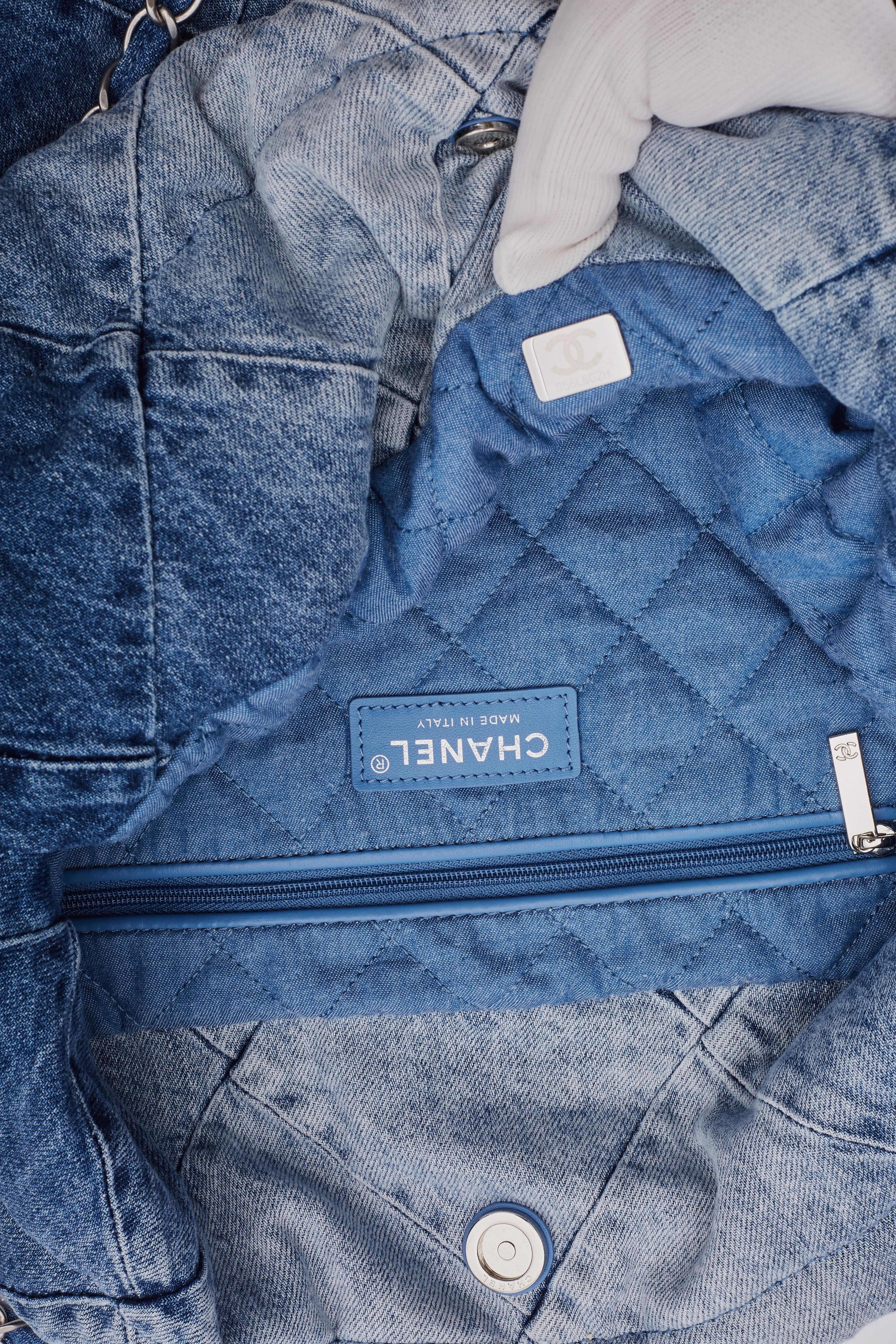Chanel Blue Denim Drawstring Chanel 22 Bag Medium 4