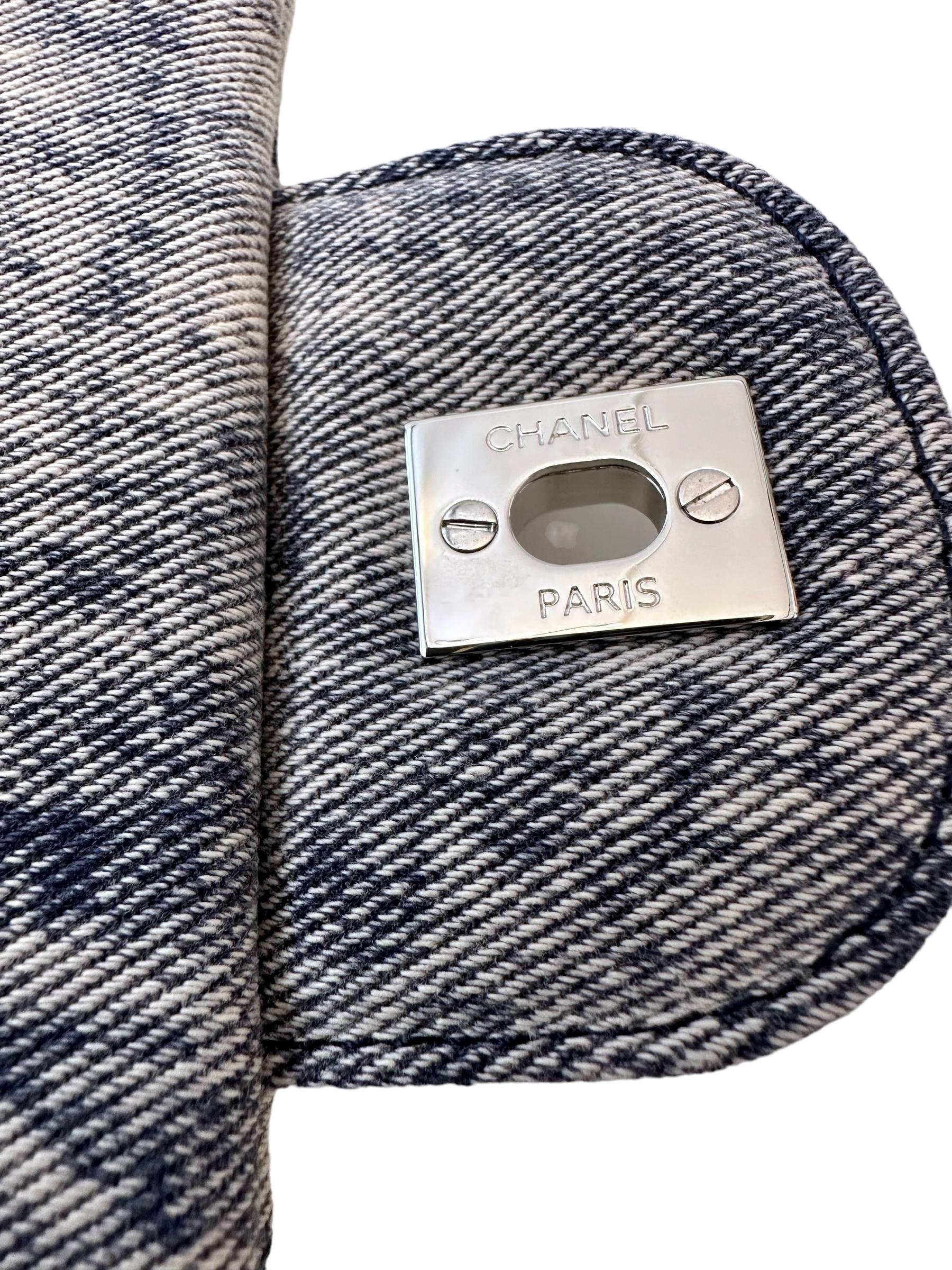Chanel Blue Denim Embossed Timeless CC Flap Bag For Sale 7