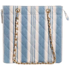 Chanel Blue Denim Mini Striped Light Shopping Shoulder Tote