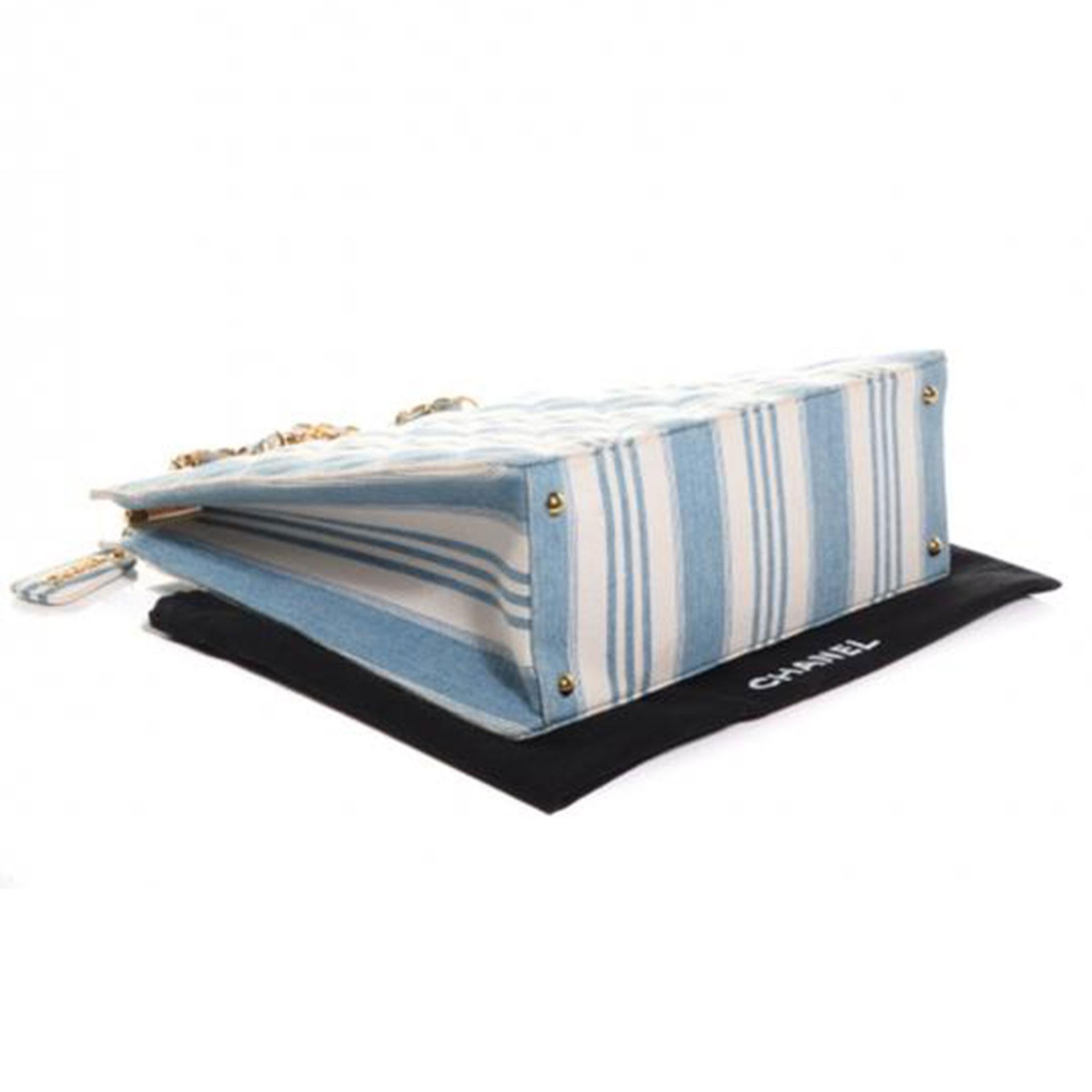 Gray Chanel Blue Denim Mini Striped Light Shopping Shoulder Tote For Sale