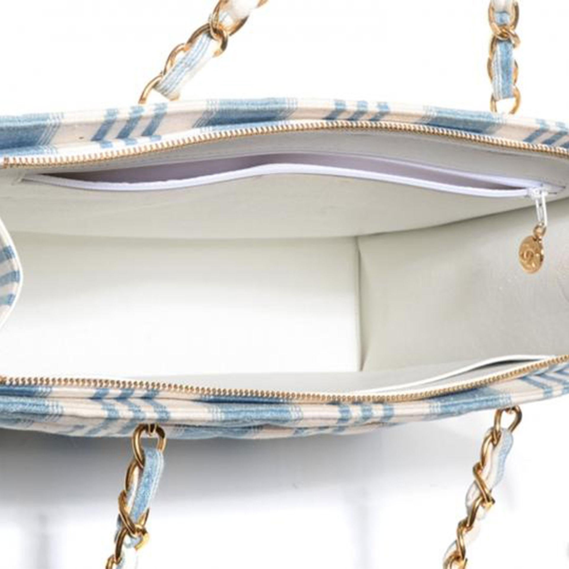 Chanel Blue Denim Mini Striped Light Shopping Shoulder Tote In Good Condition For Sale In Miami, FL