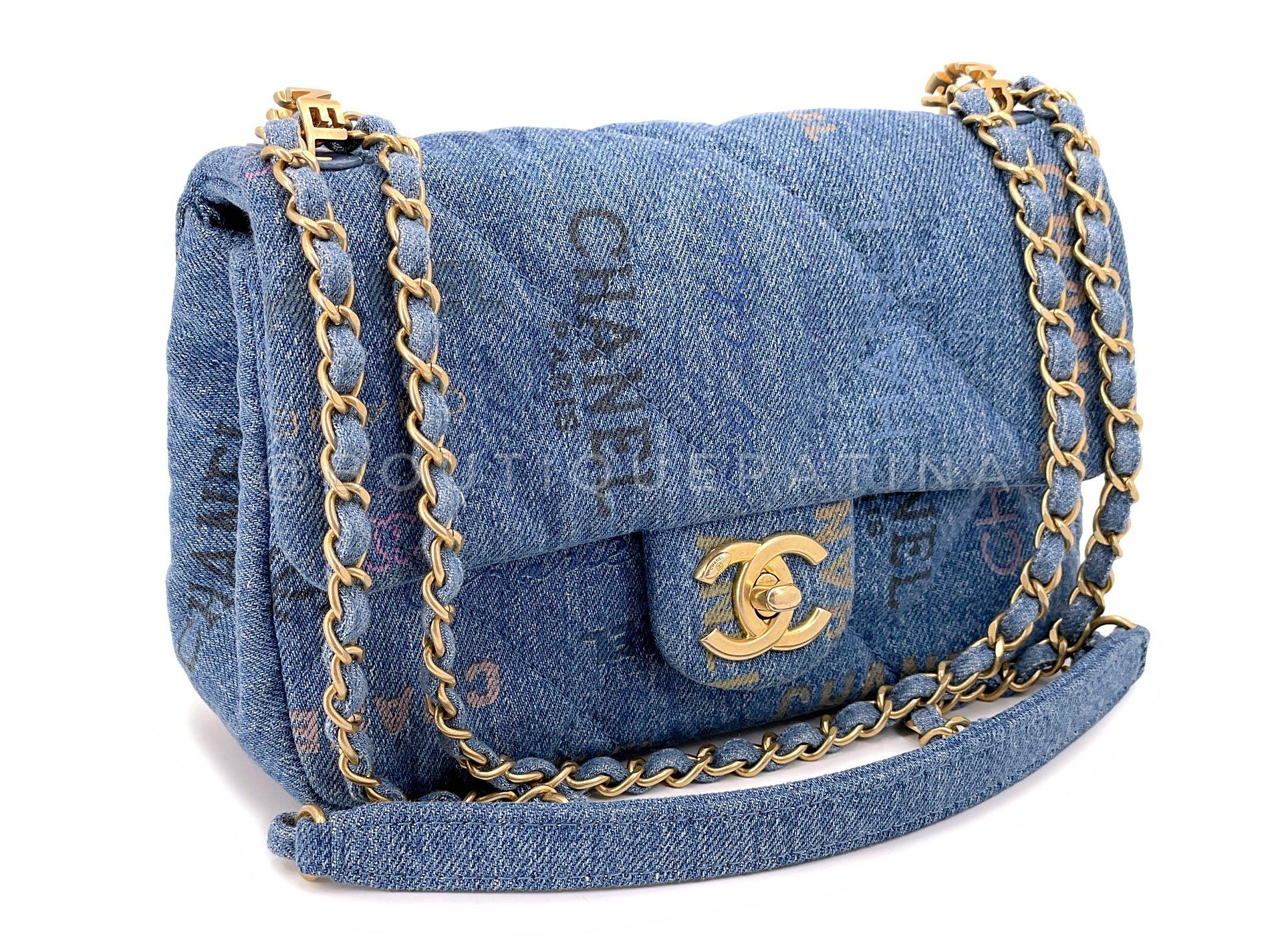 Store item: 68287
Chanel Blue Denim Mood Rectangular Mini Flap Bag GHW from 2022 Spring collection is a collector's favorite. 

Blue quilted denim canvas and 