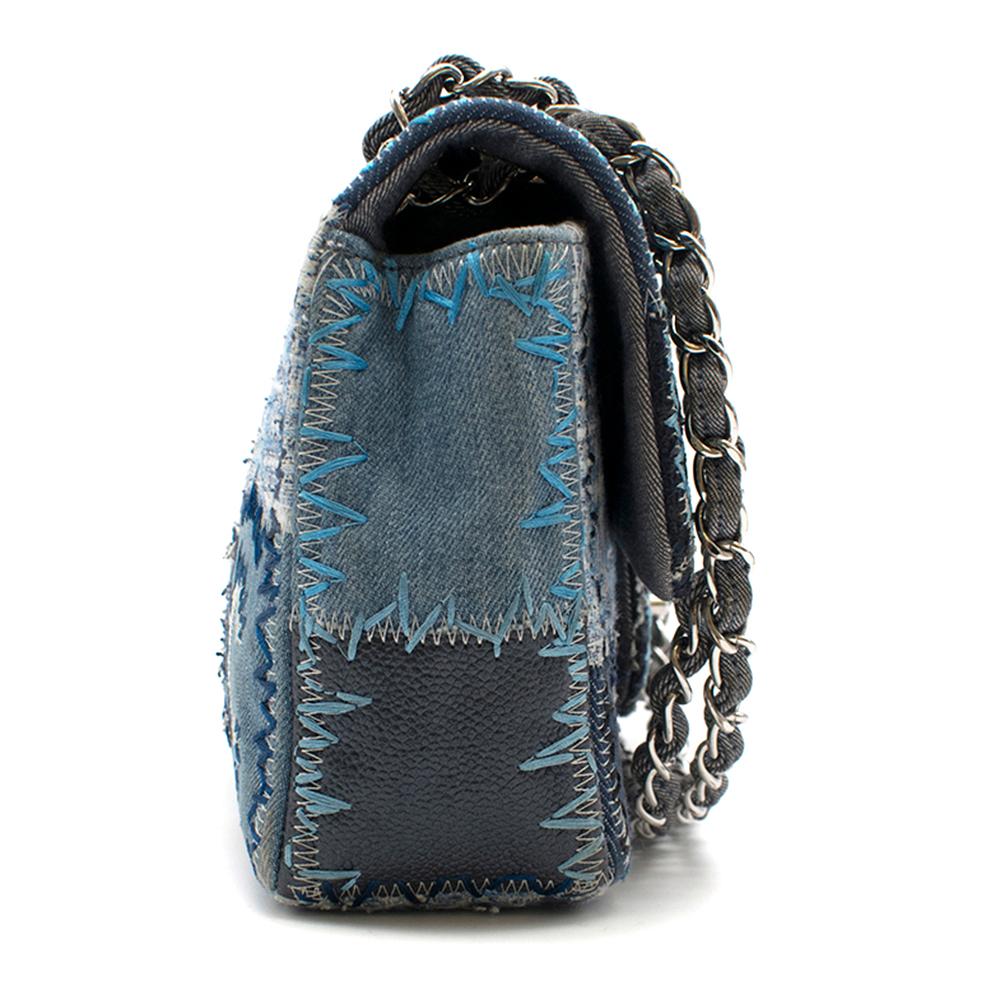 Chanel Blue Patchwork Denim Flap Bag

- Silver hardware
- Chain strap
- Denim
- Classic turnlock CC Closure
- One inside slip pocket, one main compartment and one back zip pocket

This item can be viewed at our Marylebone offices. HEWI car service