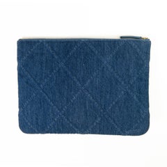 Chanel Blue Denim Quilted Large Chanel 19 Cosmetic Case