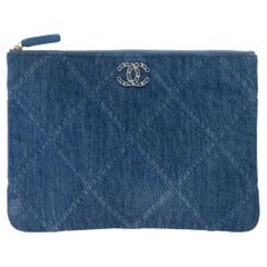 Chanel Blue Denim Quilted Large Chanel 19 Cosmetic Case