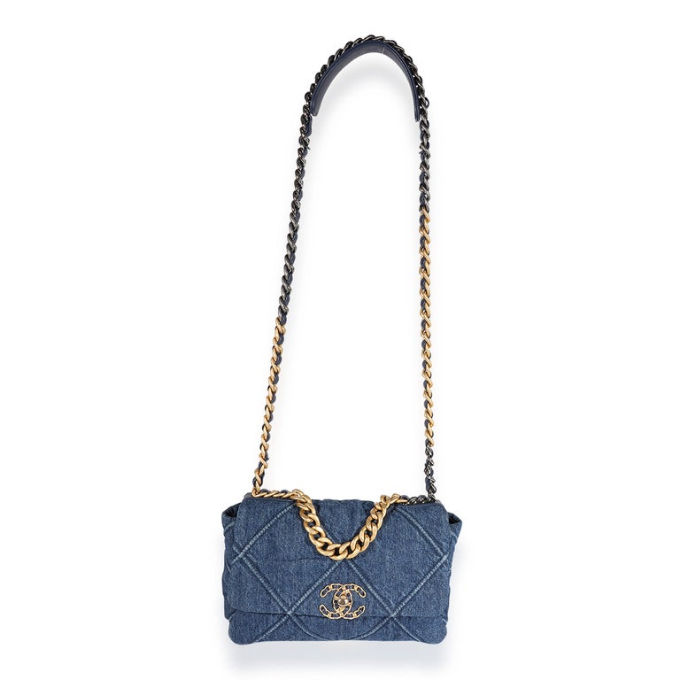 Chanel Blue Denim Quilted Medium Chanel 19 Bag For Sale at 1stDibs
