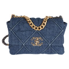 Chanel Blue Denim Quilted Medium Chanel 19 Bag