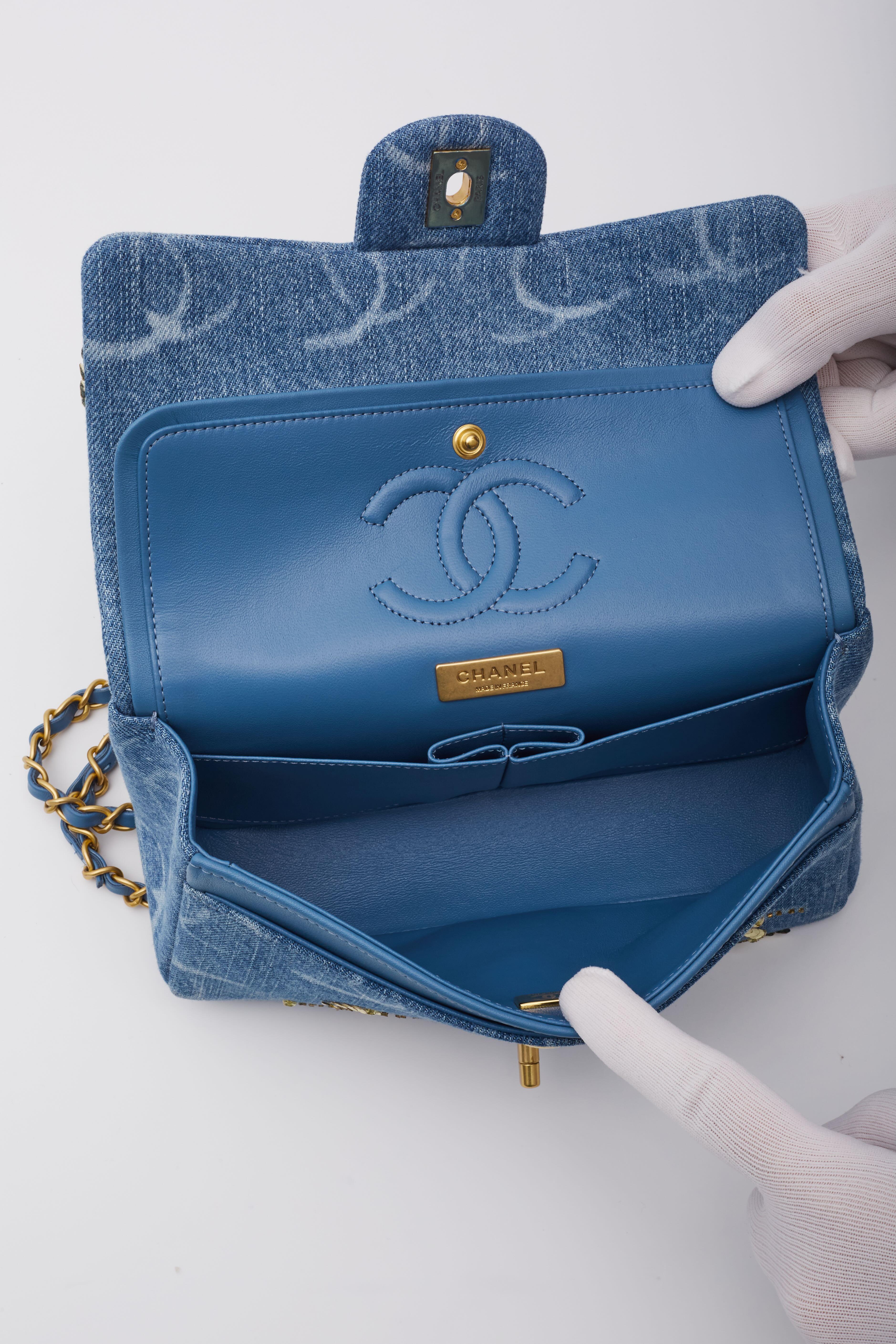 Chanel Blue Denim Sequin Cc Flap Bag 23B SMALL For Sale 5