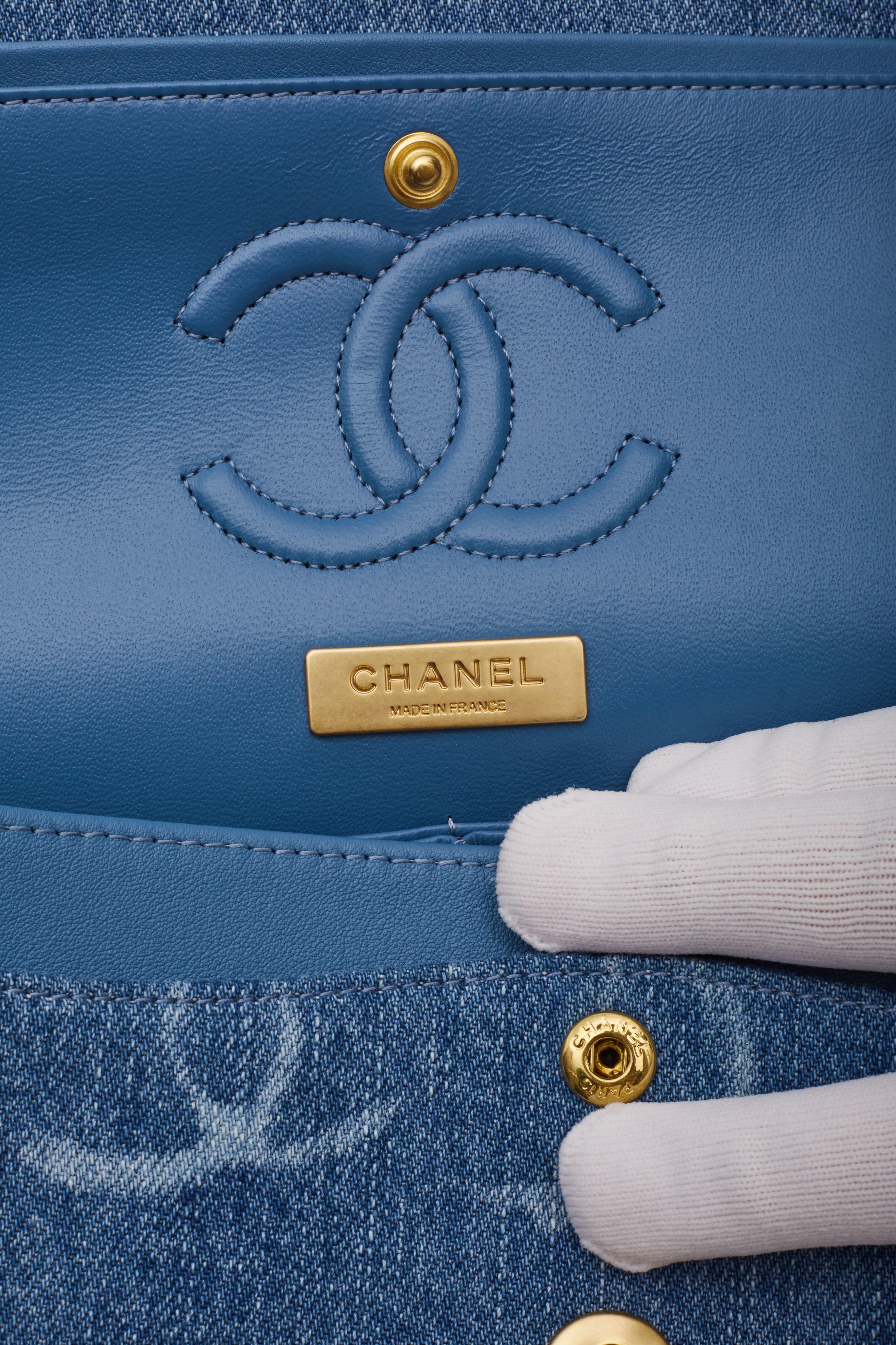 Chanel Blue Denim Sequin Cc Flap Bag 23B SMALL For Sale 6