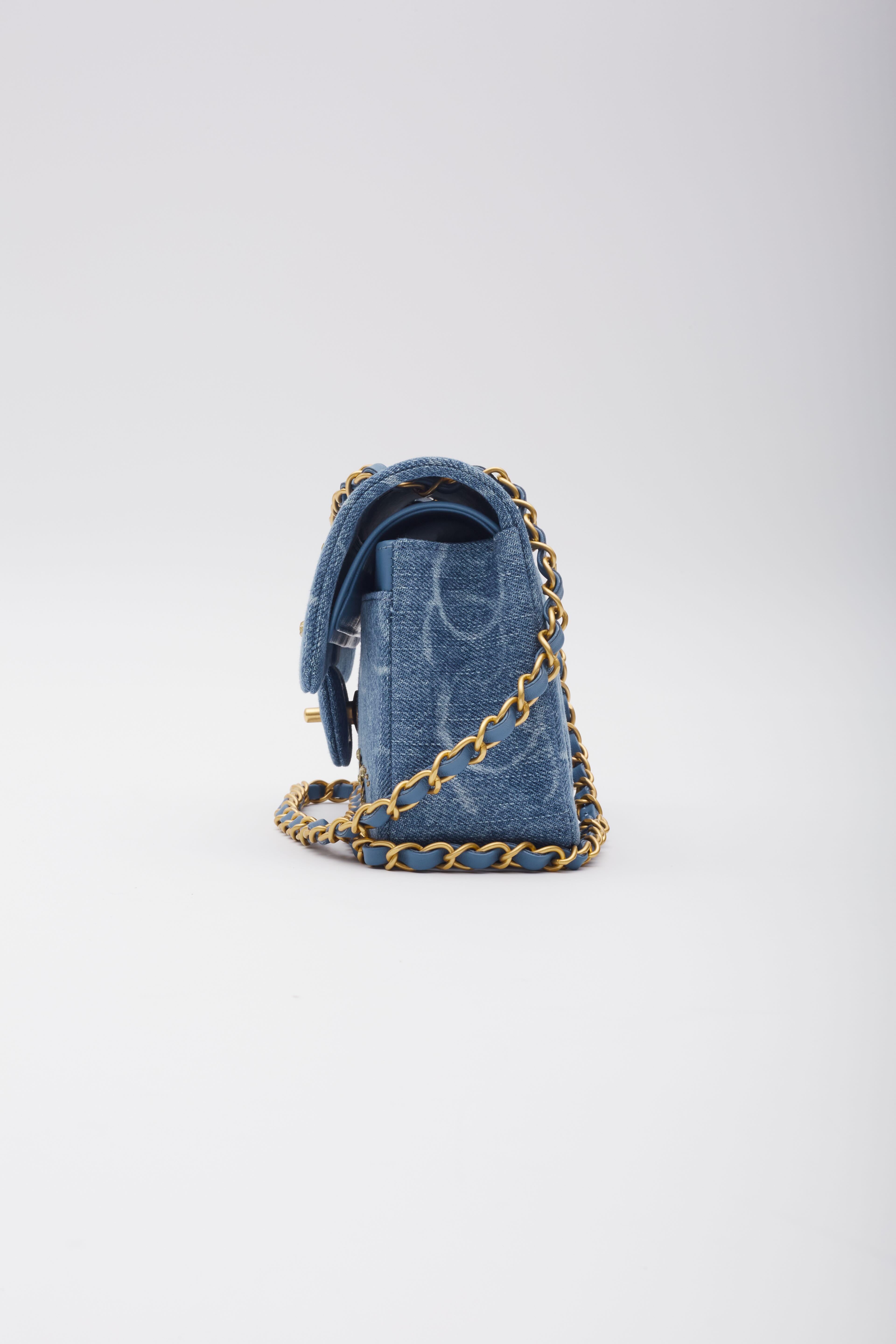 Chanel Blue Denim Sequin Cc Flap Bag 23B SMALL For Sale 1