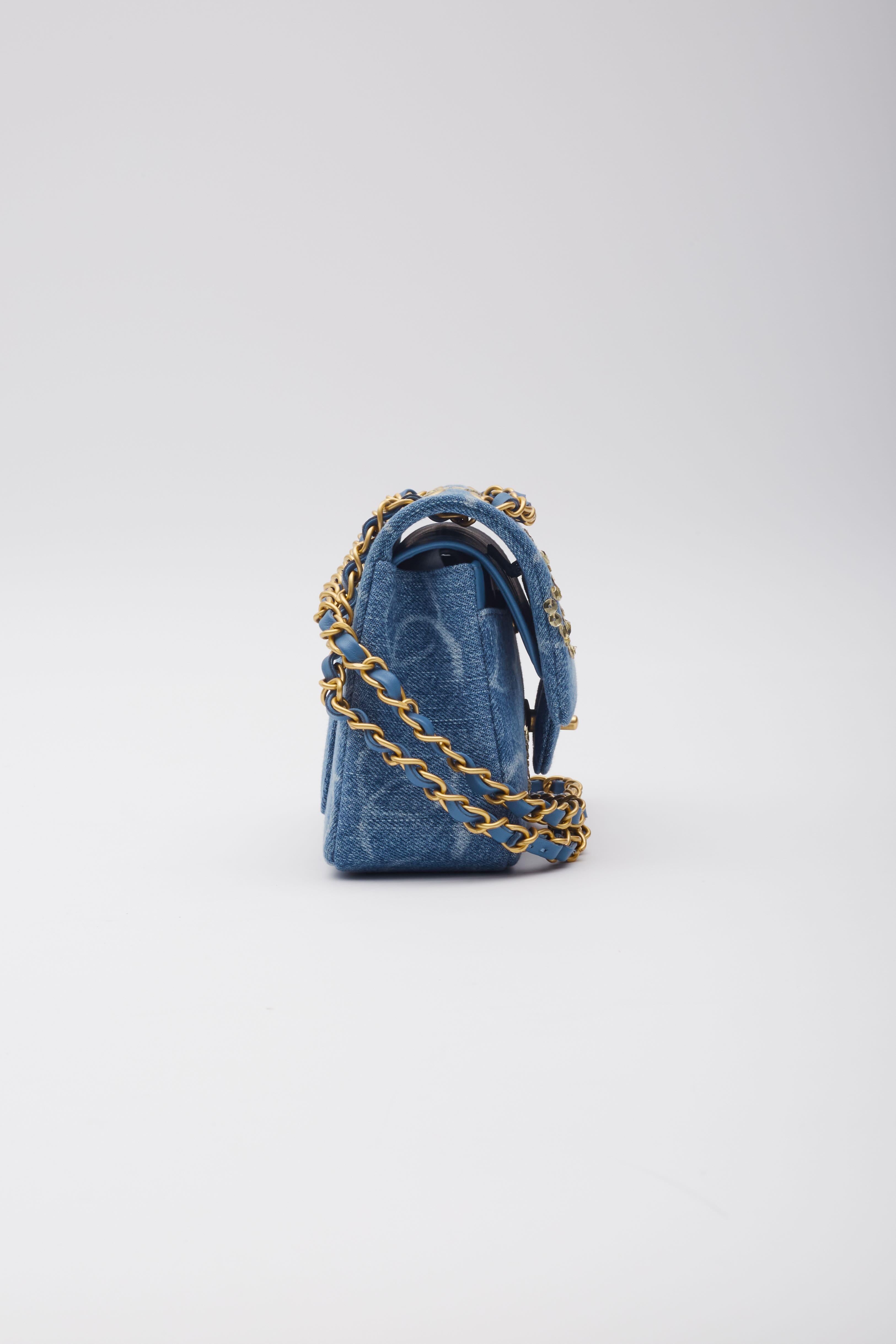 Chanel Blue Denim Sequin Cc Flap Bag 23B SMALL For Sale 2