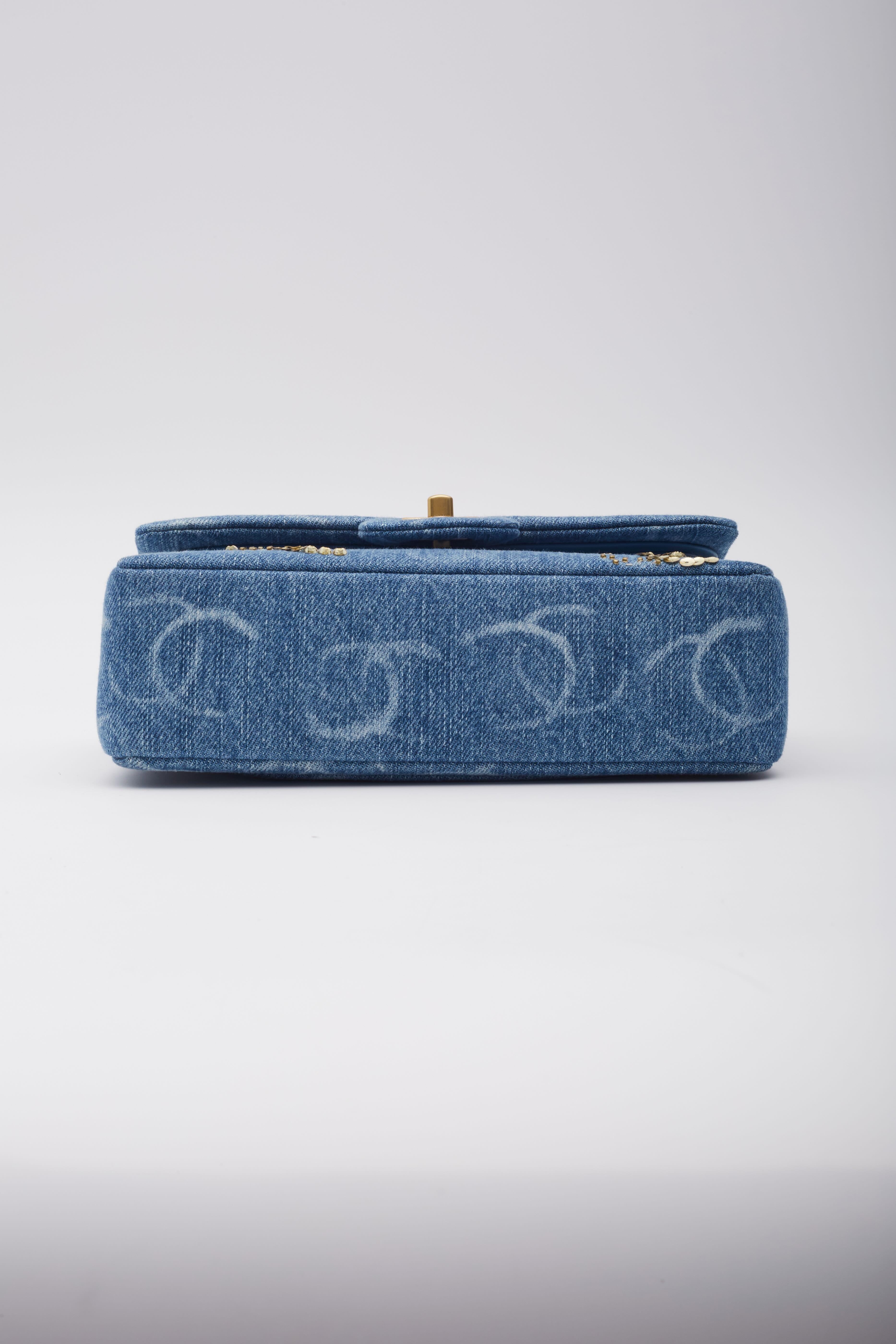 Chanel Blue Denim Sequin Cc Flap Bag 23B SMALL For Sale 3