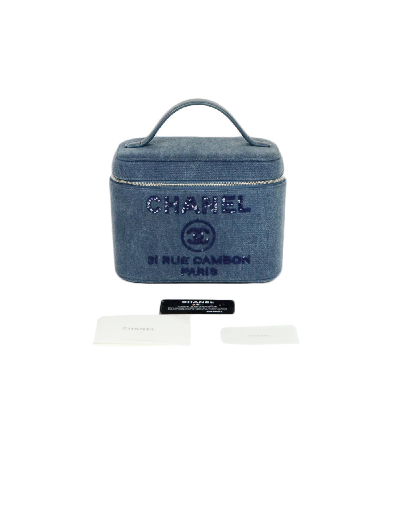 Chanel Blue Denim Sequins Deauville Vanity Case Bag 2