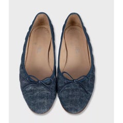 Chanel Blue Denim Signature Bows Ballet Flats Sz.39.5