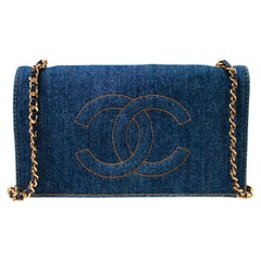 Chanel Blue Denim Timeless Wallet On Chain circa 1990s